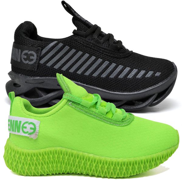 Kit 2 Tênis Infantil Esportivo Modelos Diferentes Black e Verde