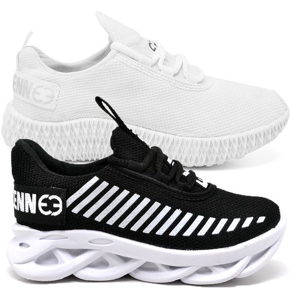 Kit 2 Tênis Infantil Esportivo Modelos Diferentes Preto Branco e Branco