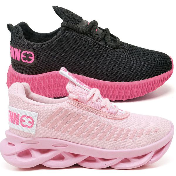 Kit 2 Tênis Infantil Esportivo Modelos Diferentes Rosa e Preto Rosa