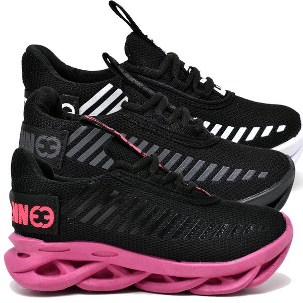 kit 3 Tênis Infantil Evoltenn Sola Trança Escolar Black, Preto Branco e Preto Pink