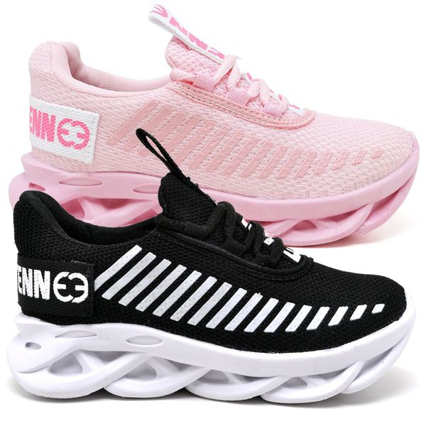 kit 2 Tênis Infantil Evoltenn Sola Trança Escolar Preto Branco e Rosa