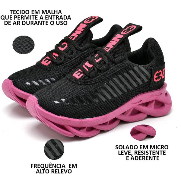 Tênis Infantil Evoltenn Sola Trança Preto Pink