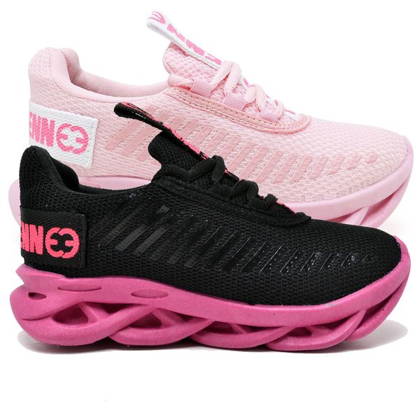 kit 2 Tênis Infantil Evoltenn Sola Trança Escolar Rosa e Preto Pink