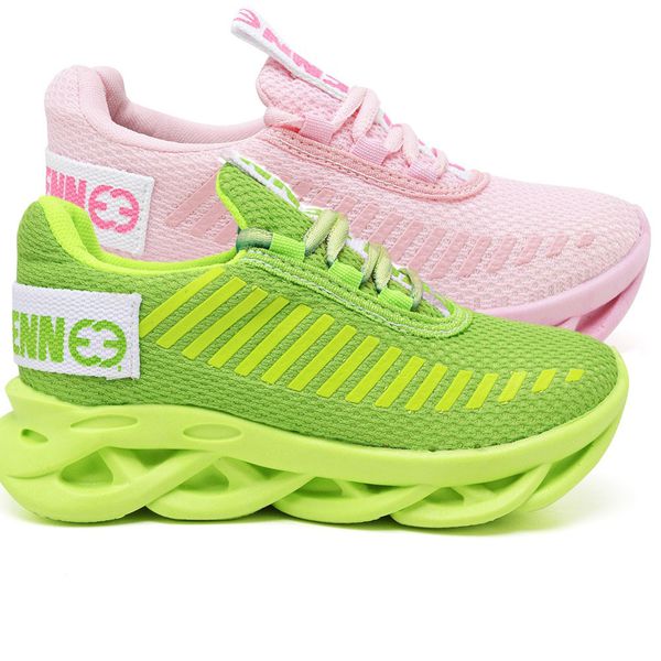 kit 2 Tênis Infantil Evoltenn Sola Trança Escolar Rosa e Verde