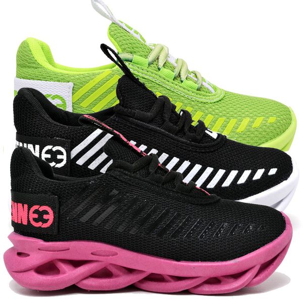 kit 3 Tênis Infantil Evoltenn Sola Trança Escolar Preto Branco, Verde e Preto Pink