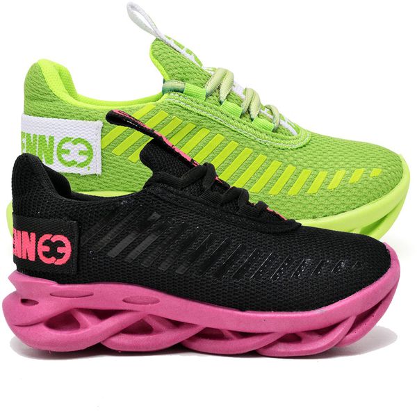 kit 2 Tênis Infantil Evoltenn Sola Trança Escolar Verde e Preto Pink