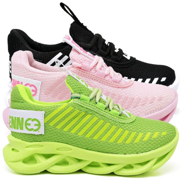 kit 3 Tênis Infantil Evoltenn Sola Trança Escolar Preto Branco, Rosa e Verde