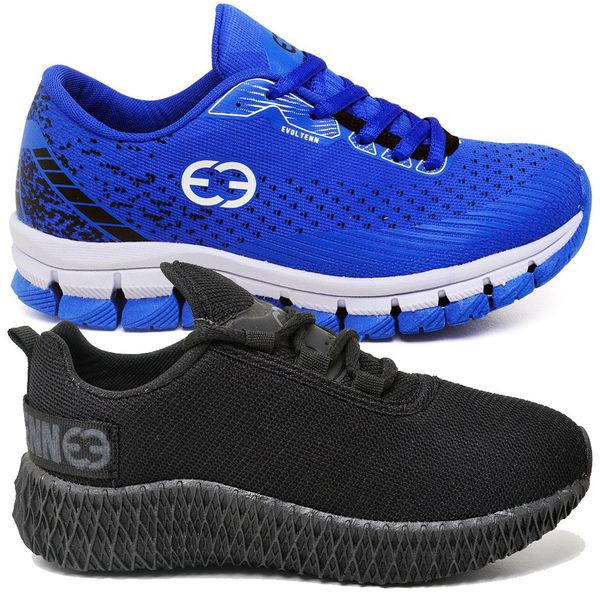 Kit 2 Tênis Infantil Evoltenn Confortável Modelos Diferentes Azul e Black