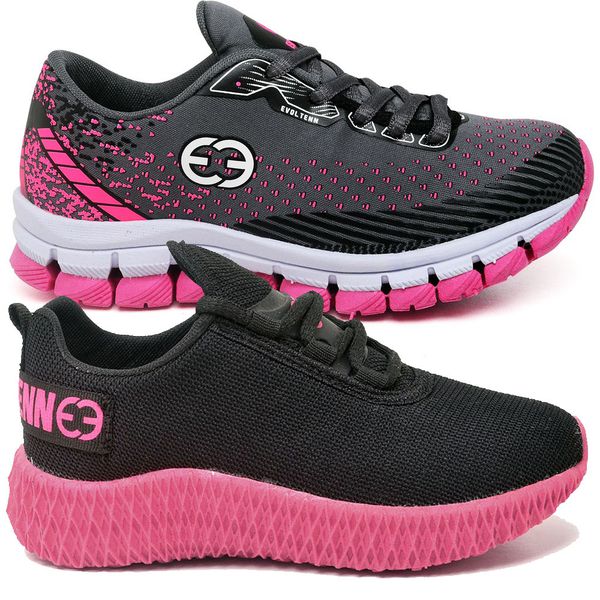 Kit 2 Tênis Infantil Evoltenn Confortável Modelos Diferentes Cinza e Preto Rosa