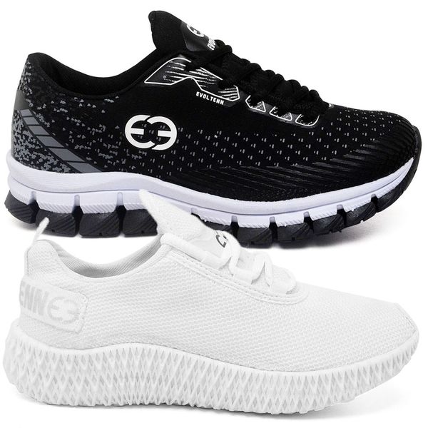 Kit 2 Tênis Infantil Evoltenn Confortável Modelos Diferentes Preto e Branco