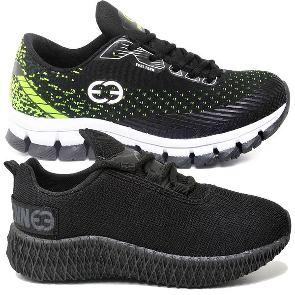 Kit 2 Tênis Infantil Evoltenn Confortável Modelos Diferentes Verde e Black