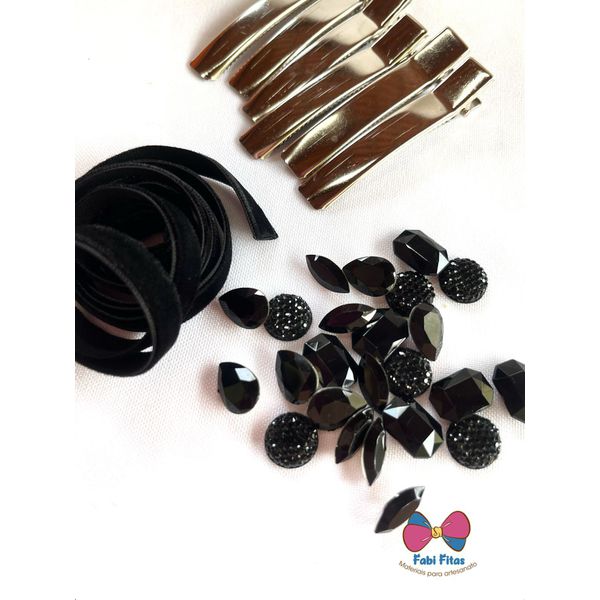 kit Hair Clip Black-32 pedras