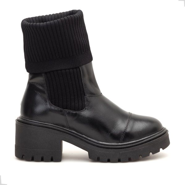 Bota Meia Knit Tratorada Coturno Cano Médio Tratorado 2 Em 1 Preto