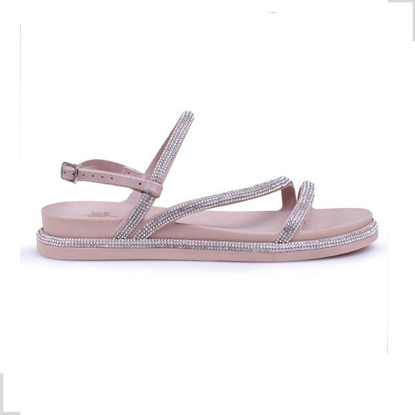 Rasteira Papete Feminina Nude Fabi Herzer Birken Tiras Finas Com Strass 