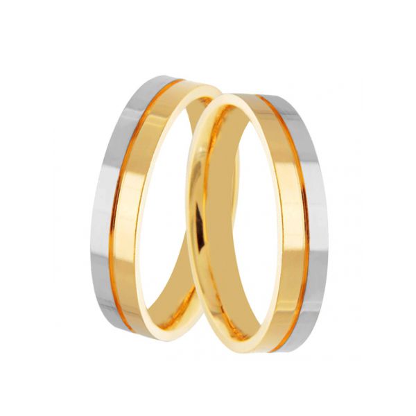 Par De Aliança Casamento De Ouro 18k Anatômica Bicolor De 4,0mm