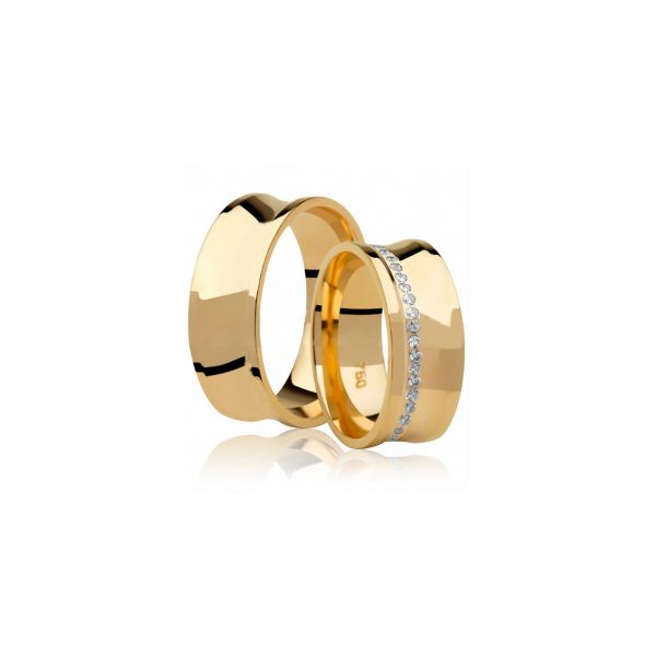 Par De Aliança Casamento De Ouro 18k Côncavo 8mm Com Diamantes