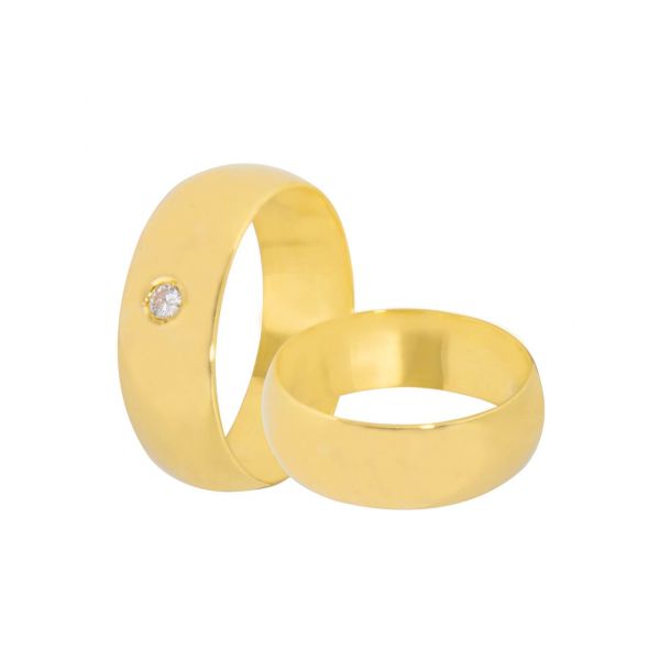 Par De Aliança Casamento De Ouro 18k Anatômico Com 7mm Com Diamante