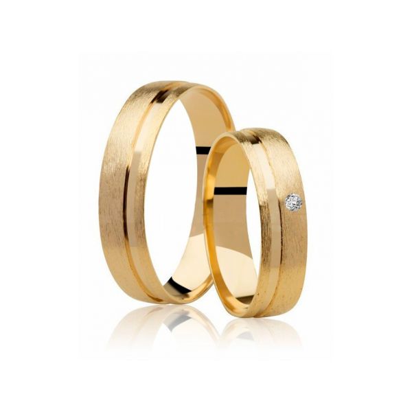 Par De Aliança Casamento De Ouro 18k Fosco De 5,0mm Com Diamante