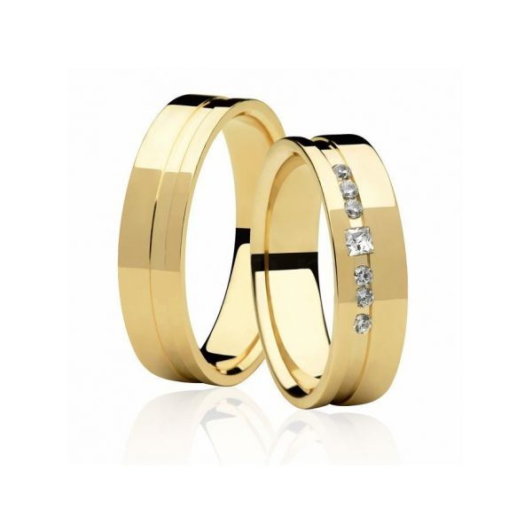 Par De Aliança Casamento De Ouro 18k Cancun Anatômica 5,5mm Com Diamantes 