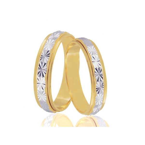 Par De Aliança Casamento De Ouro 18k Bela Bicolor Quadrada De 5,0 mm