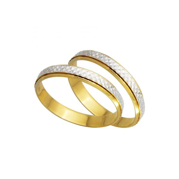 Par De Aliança Casamento De Ouro 18k Merida Bicolor Quadrada De 3,0 mm