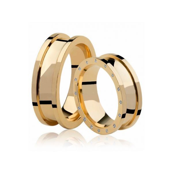 Par De Aliança Casamento De Ouro 18k Luxuri II Anatômica 7,0mm Com Zircônias