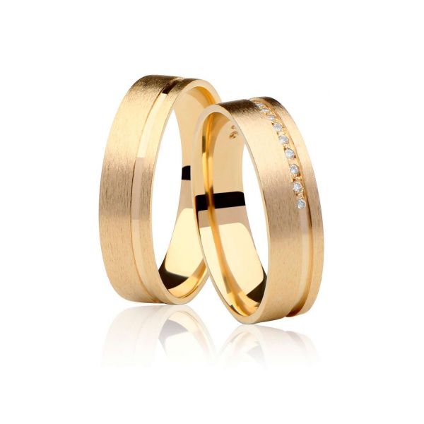 Par De Aliança Casamento De Ouro 18k Sublime Com 5,0mm Zircônias