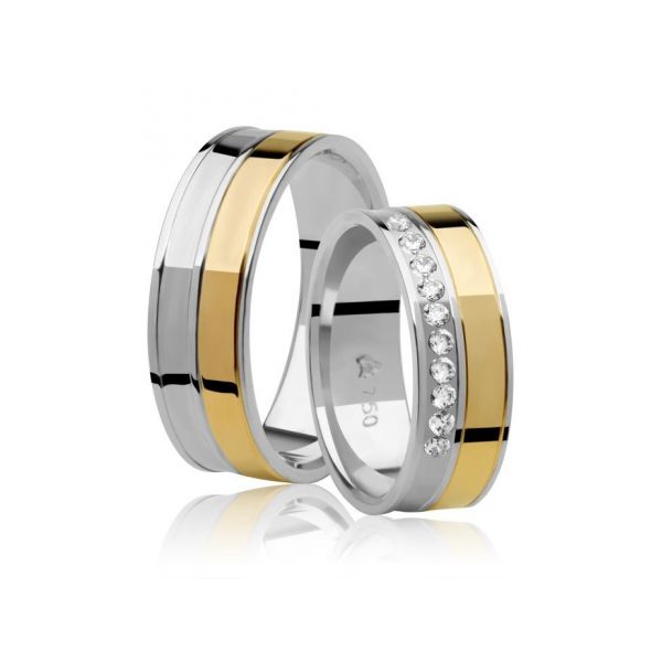 Par De Aliança Casamento De Ouro 18k Bicolor Com 6,0mm Zircônias