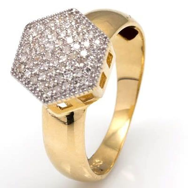 Anel De Ouro 18k Pavê Hexágono Com Zircônias