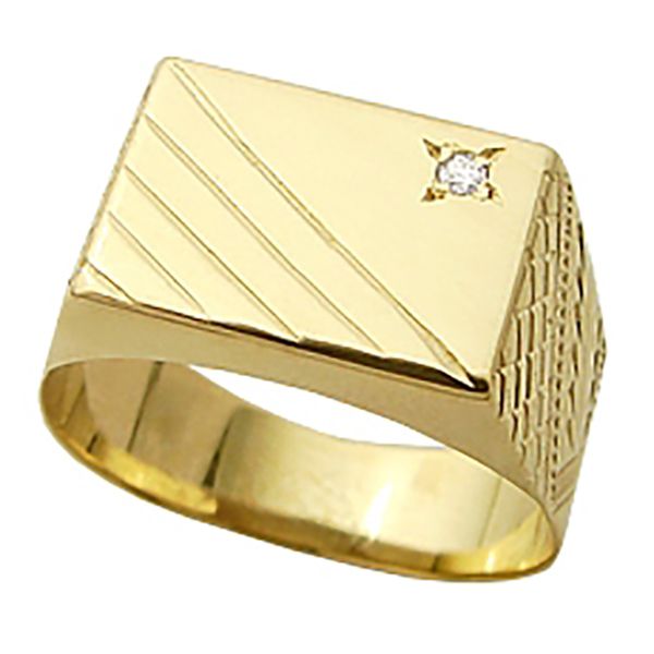 Anel De Ouro 18k Chapa Com Diamante De 1 Ponto