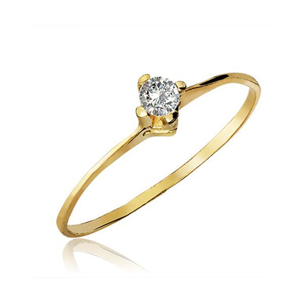 Anel De Ouro 18k Solitário Charm Com Zircônia