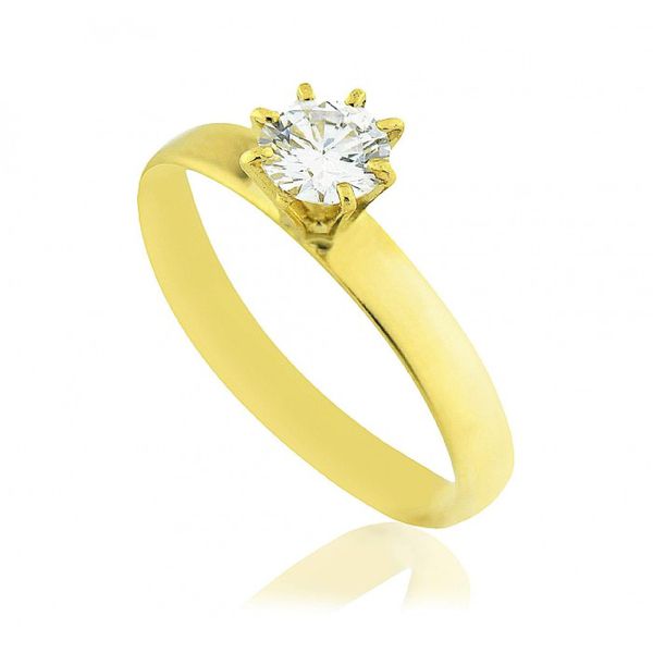 Anel De Ouro 18k Solitário She Com Zircônia De 5mm