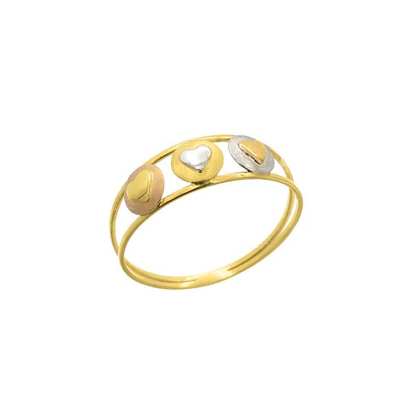Anel De Ouro 18k Corações Tricolor 