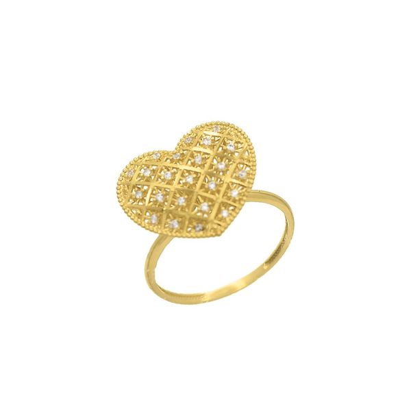 Anel de Ouro 18k Coração Grande Com Zircônias