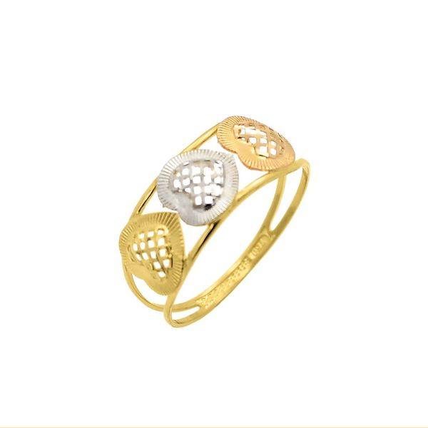 Anel De Ouro 18k Trio de Corações Tricolor
