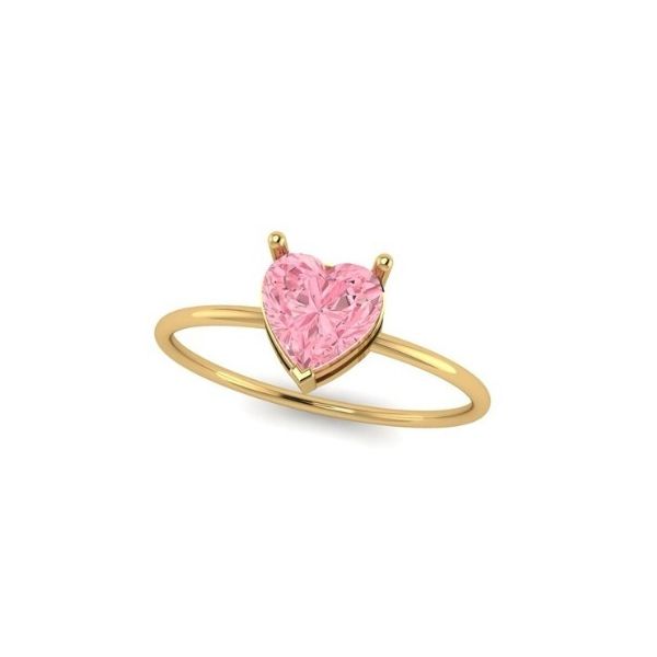 Anel de Ouro 18k Solitário Zircônia Coração Rosa