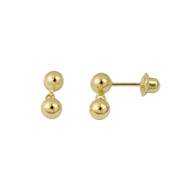 Brinco De Ouro 18k Duas Bolinhas De 3mm