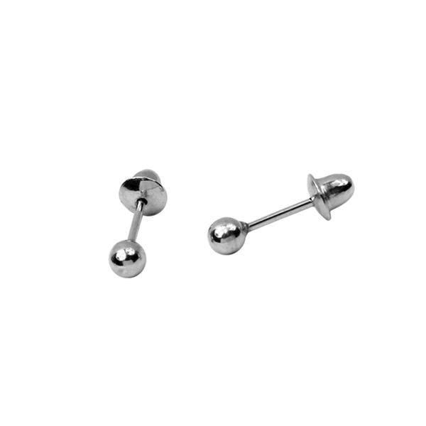 Brinco De Ouro Branco 18k Bolinha De 3mm