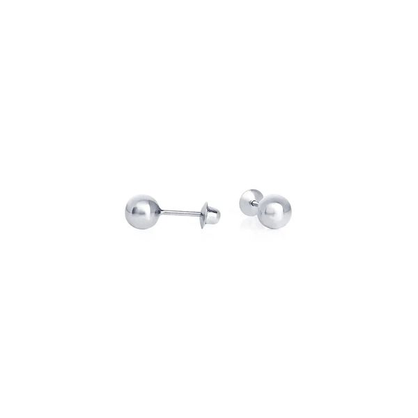 Brinco De Ouro Branco 18k Bolinha 4mm