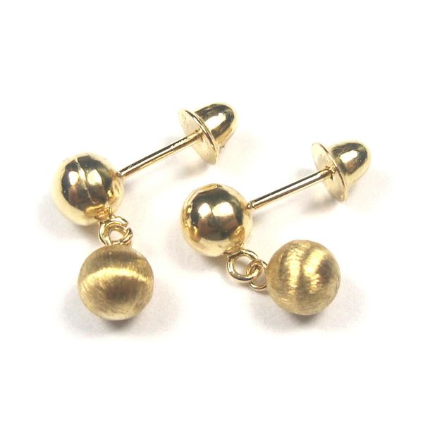 Brinco De Ouro 18k Duas Bolinhas Fosco/brilho De 3mm