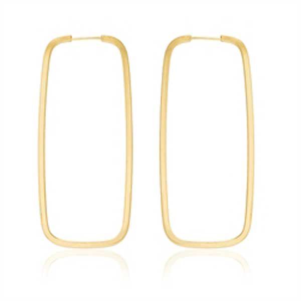 Brinco De Ouro 18k Argola Retangular Com 30mm