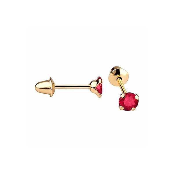 Brinco De Ouro 18k Zircônia Rubi De 3mm