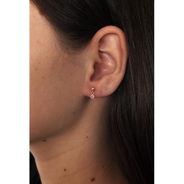 Brinco De Ouro 18k Bolinha Com Pedra De Zircônia Rosa De 3mm
