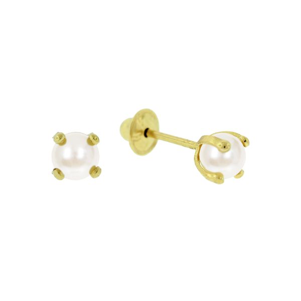 Brinco De Ouro 18k Com Pérola 3mm