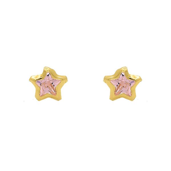 Brinco De Ouro 18k Estrela Rosa De 5mm