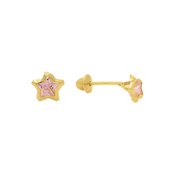 Brinco De Ouro 18k Estrela Rosa De 5mm