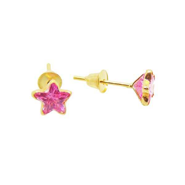 Brinco De Ouro 18k Estrela Rosa De 5mm