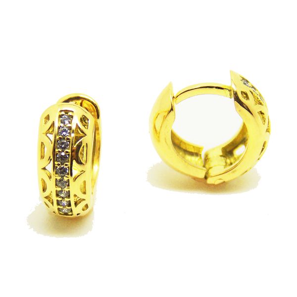 Brinco Em Ouro 18k Meia Argola Com Zircônias