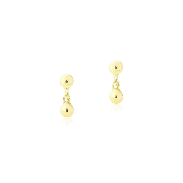 Brinco Infantil De Ouro 18k Bolinha Dupla De 2,5mm
