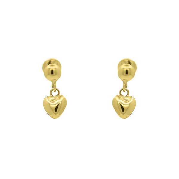 Brinco Infantil De Ouro 18k Bolinha Com Coração 8mm